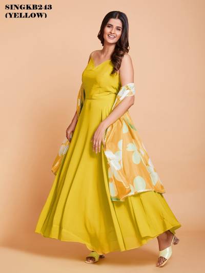 D.NO. - SINGKB243 (YELLOW) BY ARYA DESIGNER GEORGETTE GOWN WHOLESALER IN INDIARYA